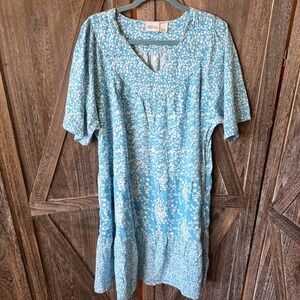 The Vermont Country Store Nightgown Womens Size 2X Blue White Floral House Dress